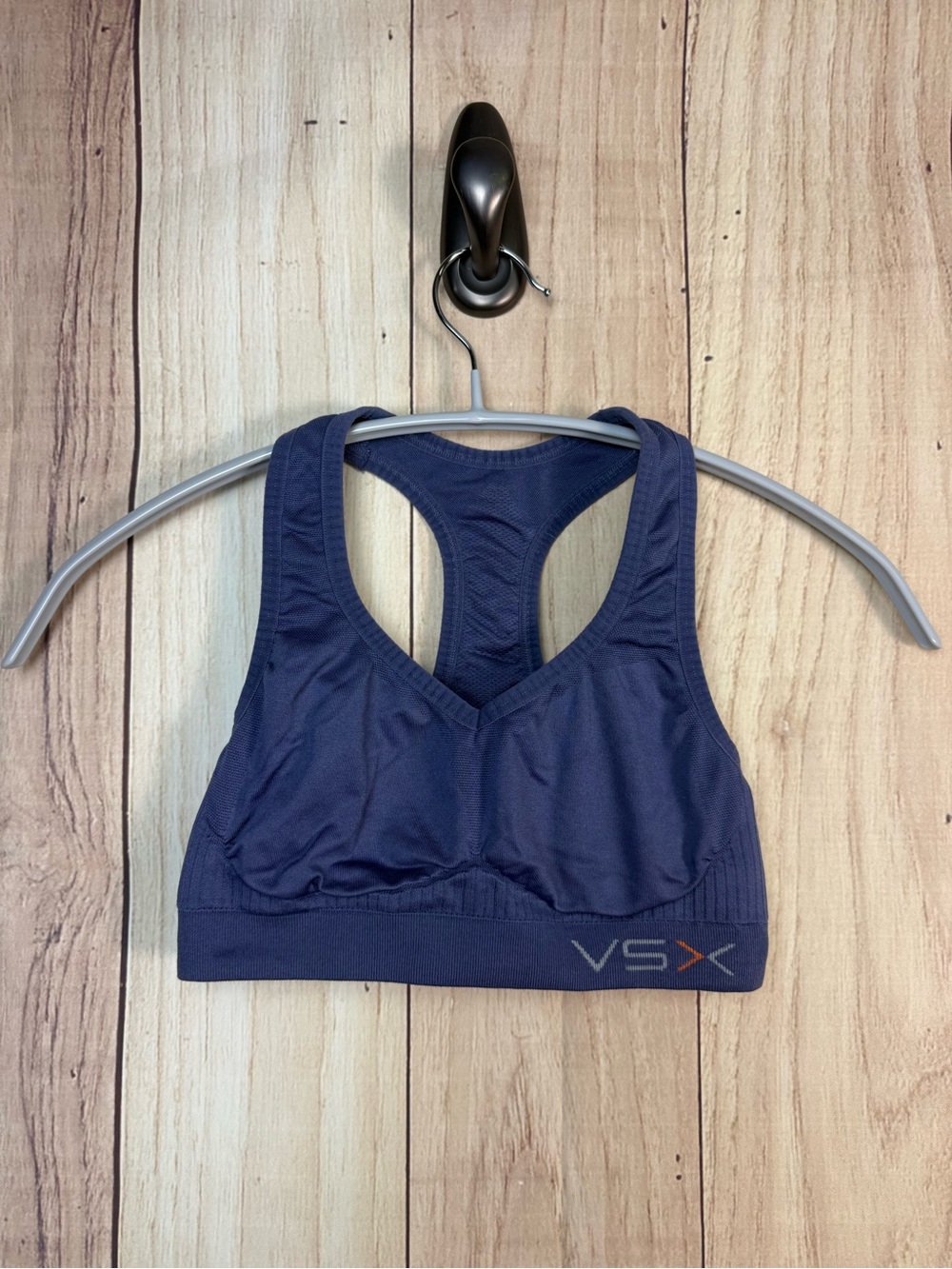 VSX Navy Racerback Seamless Sports Bra with Orange Accent